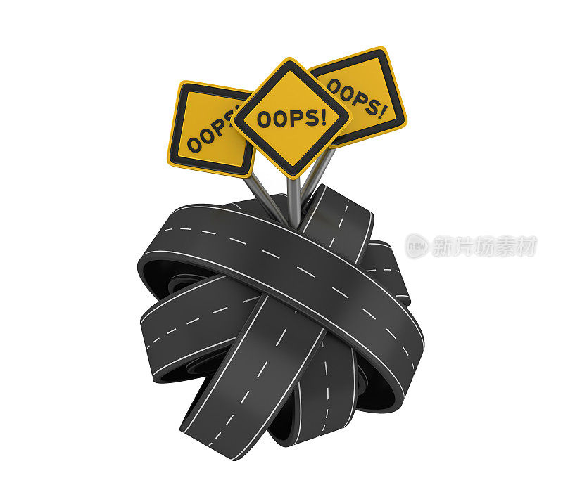 环形道路与OOPS!道路标志- 3D渲染